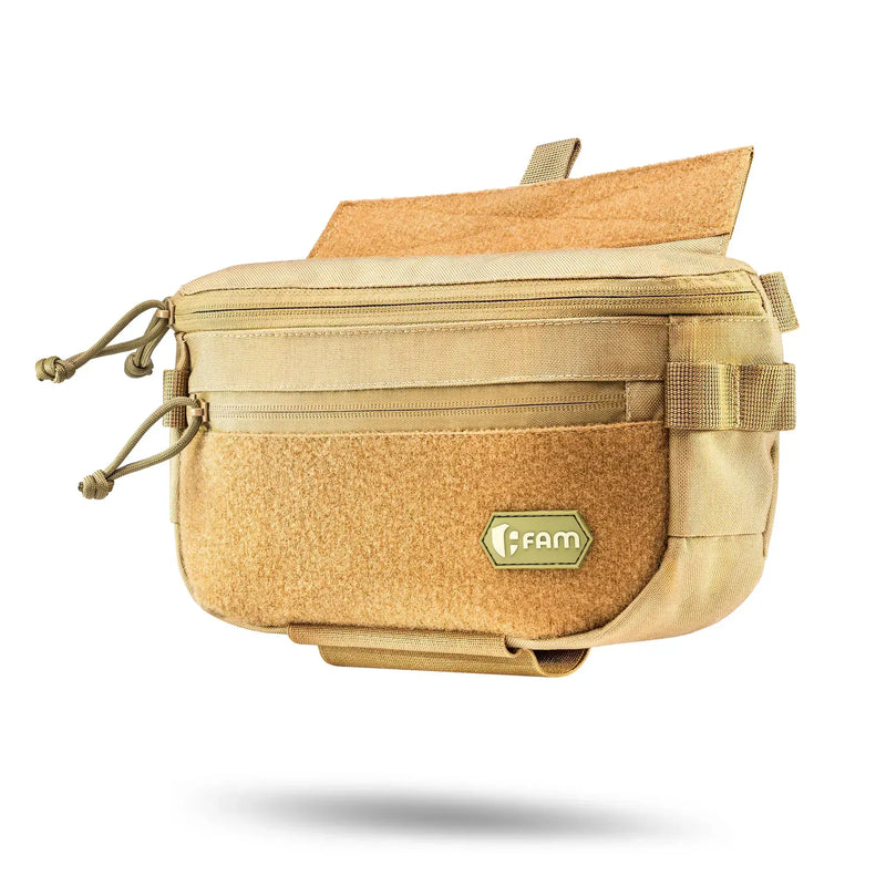 FamTac M8 XL Tactical Chest Bag / Waist Pack – Coyote | Velcro & Strap - Blender Tactical