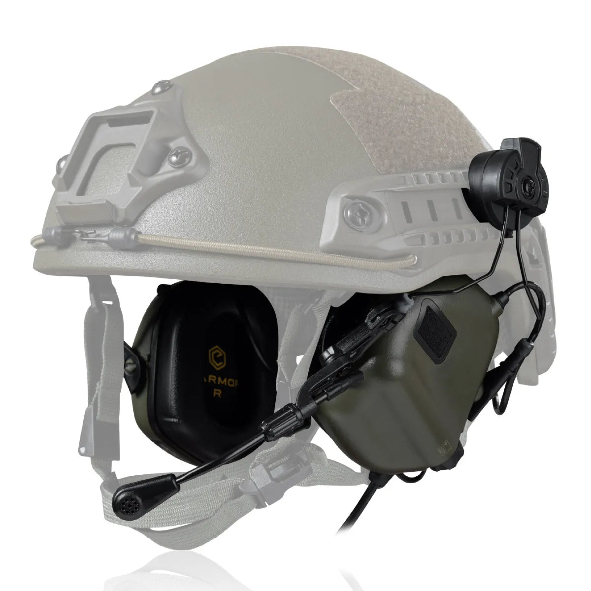 Earmor M32H Helmet-Mounted Tactical Communication Headset – Foliage Green - Blender Tactical