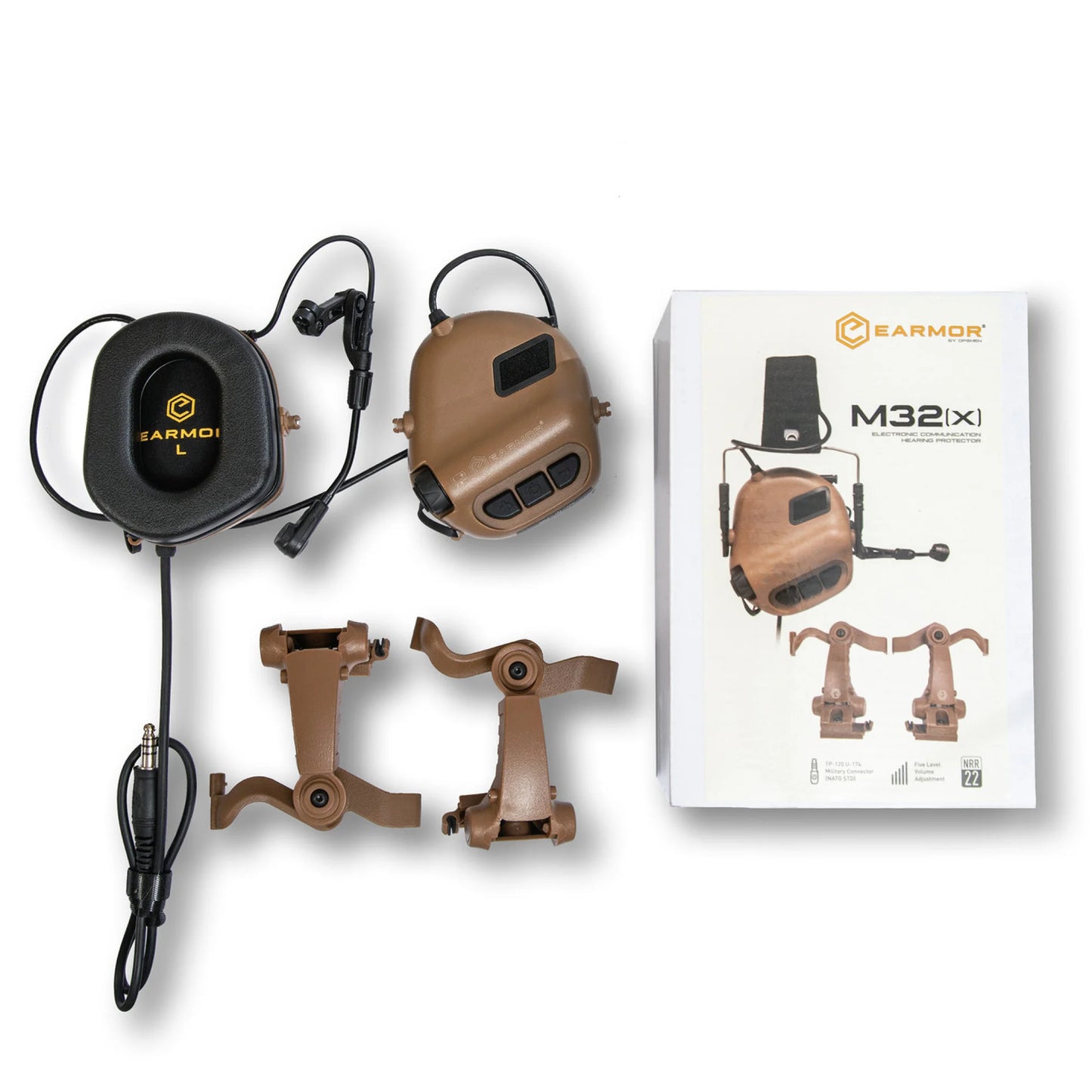 Earmor M32X Helmet-Mounted Tactical Communication Headset – Coyote Tan - Blender Tactical