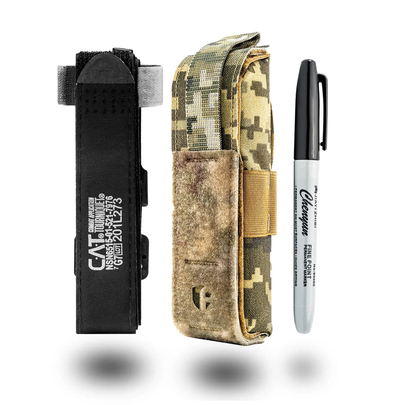 FamTac Tourniquet Kit Pixel Camo – Pouch + CAT + Marker - Blender Tactical