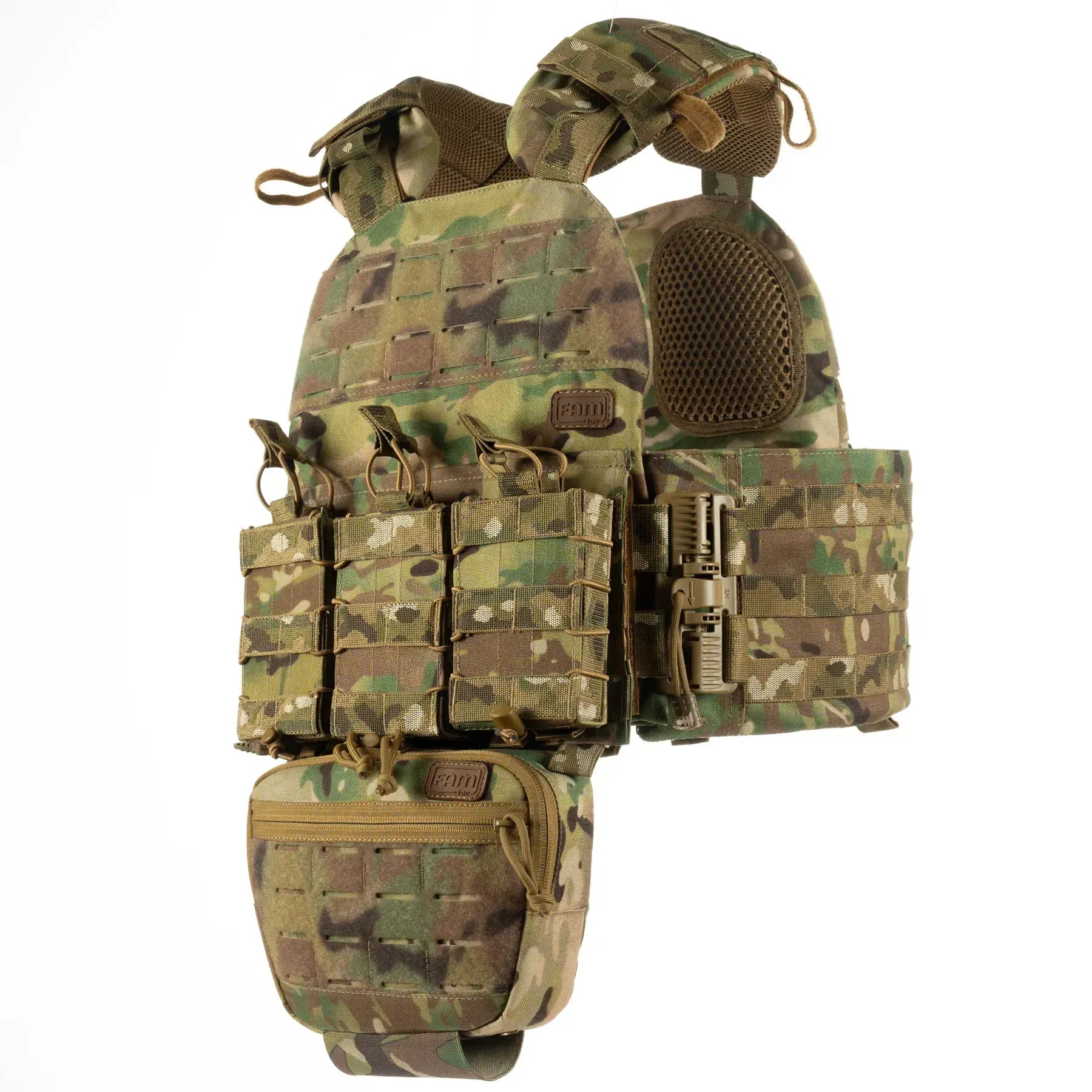 FamTac Plate Carrier M7 Lite – Side Armor 15×30 + 3 Mag Pouches + Utility | Multicam - Blender Tactical