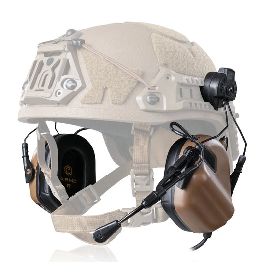 Earmor M32H Helmet-Mounted Tactical Communication Headset – Coyote Tan - Blender Tactical