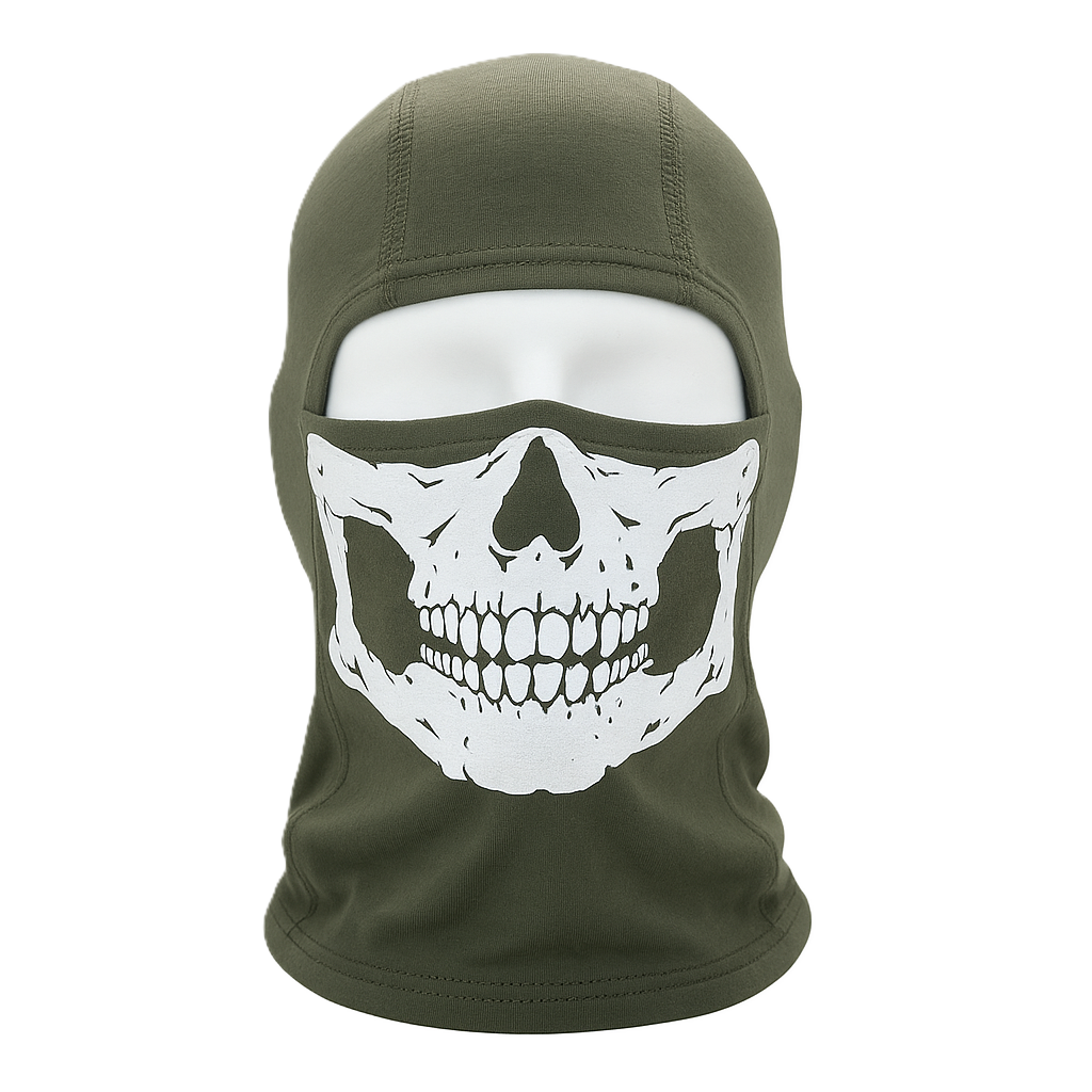 Ghost Tactical Balaclava – Skull Print | Ranger Green | 100% Cotton