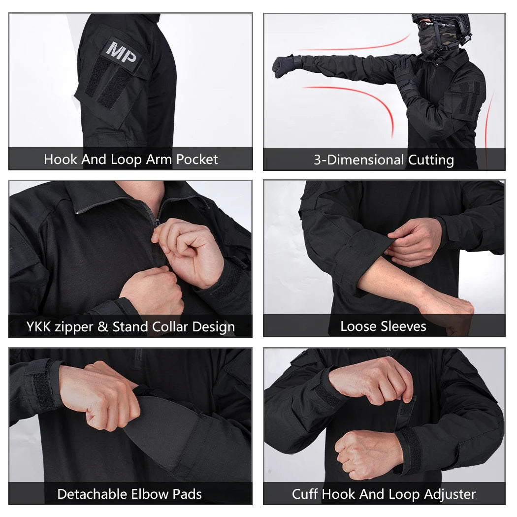IDOGEAR G3 Combat Shirt with Elbow Pads – Black