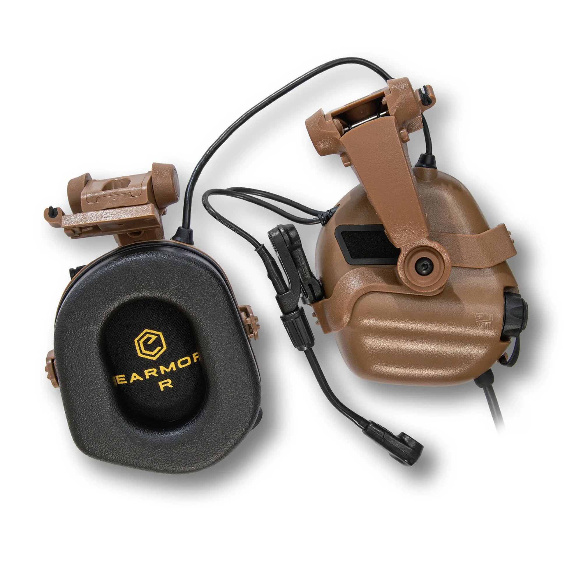 Earmor M32X Helmet-Mounted Tactical Communication Headset – Coyote Tan - Blender Tactical