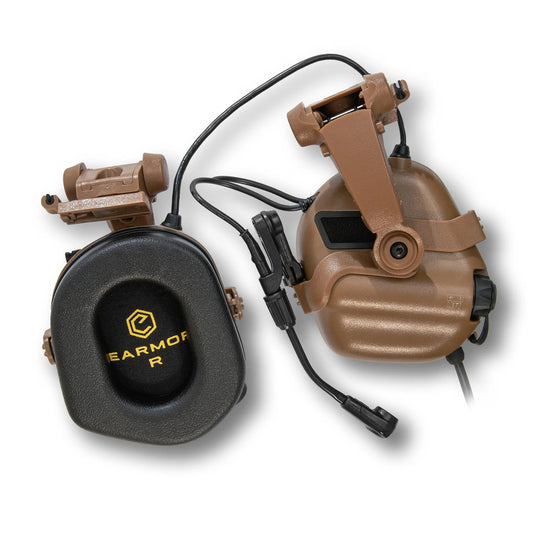 Earmor M32X Helmet-Mounted Tactical Communication Headset – Coyote Tan - Blender Tactical