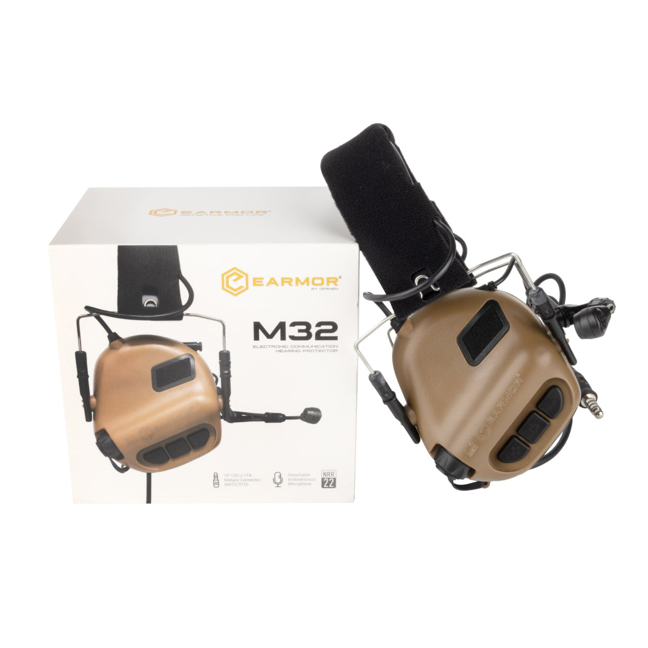 Earmor M32 Tactical Communication Headset – Coyote Tan - Blender Tactical